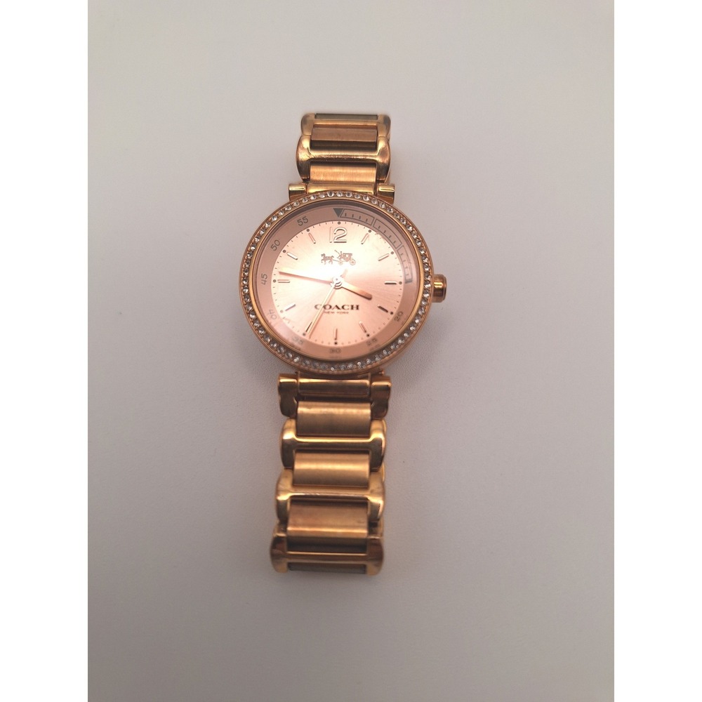 Coach watch Model 14502200 rhinestone halo rose tone bezel gold tone 30 meters